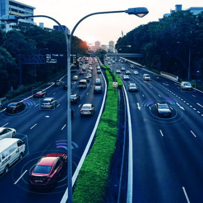 Cars on the highway with fleet management system