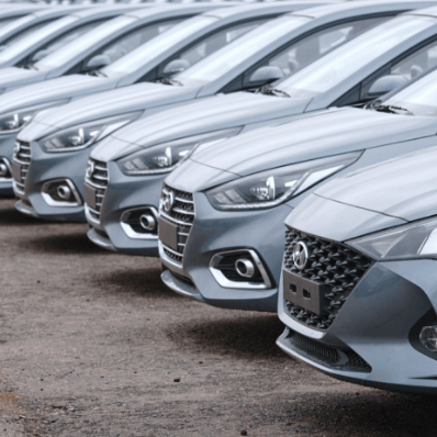Image of Hyundai cars in line