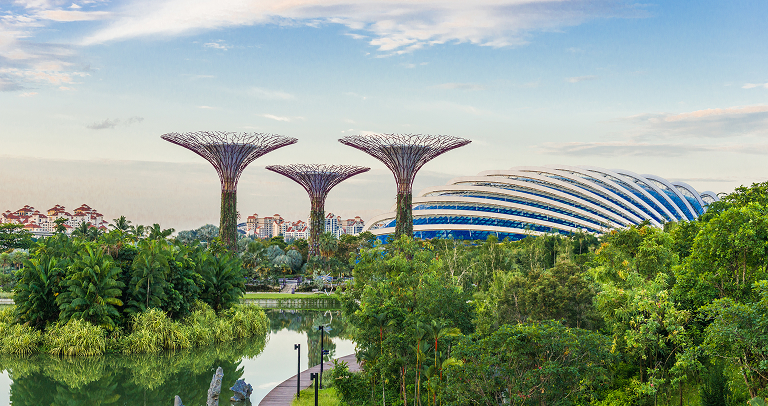 Gardens by the Bay showcasing sustainable Singapore smart buildings.